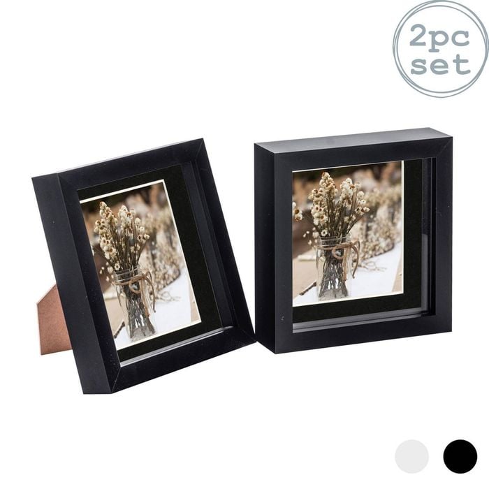Nicola Spring 2 Piece 6 X 6 3d Shadow Box Photo Frame Set - Craft Display Picture Frame With 4 X 4 Mount - Black