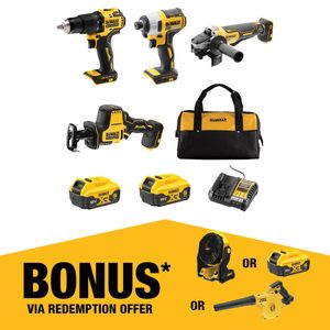 DeWALT 18V XR 5.0Ah 4 Piece Combo Kit DCZ409P2-XE