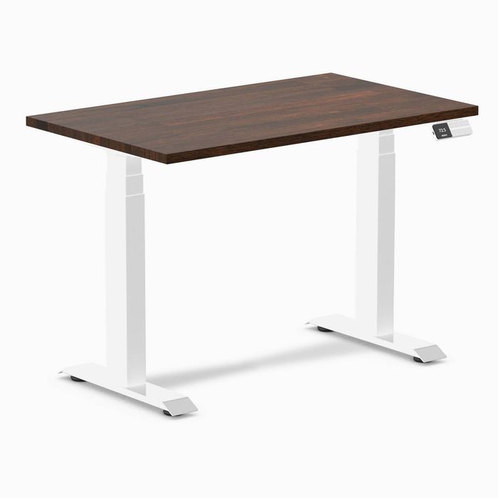 Desky Dual Mini Rubberwood Sit Stand Desk White Frame 100cm