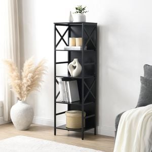 Homfurn 5 Tier Industrial Bookcase With Metal Frame And Backboard,narrow White Book Shelf,book Case For Small Spaces