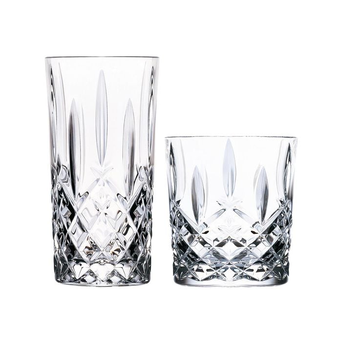RCR Crystal Orchestra Cut Glass Whiskey Tumblers and Highball Cocktail Glasses - 340ml, 396ml - 12pc Set