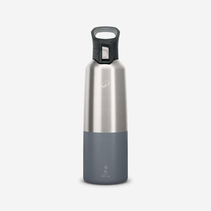 Decathlon - 1l Insulated Stainless Steel Flask 900 With Quick-release Cap For Hiking - Grey - One Size