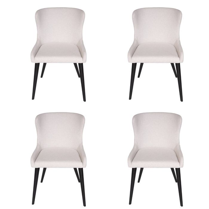 Pack of 4 | Osaka Upholstered Dining Chair | Black Legs - Ivory Fabric