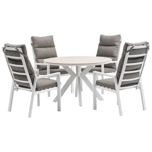 FurnitureOkay Mosman-Capri 5-Piece Sintered Stone Outdoor Dining Setting - White