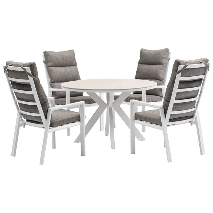 FurnitureOkay Mosman-Capri 5-Piece Sintered Stone Outdoor Dining Setting - White