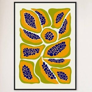 Galrie Vibrant Papaya Print Abstract Kitchen Wall Art Fruit Collection Decor, Black Frame, A2 42 x 60cm (16 x 24inch)