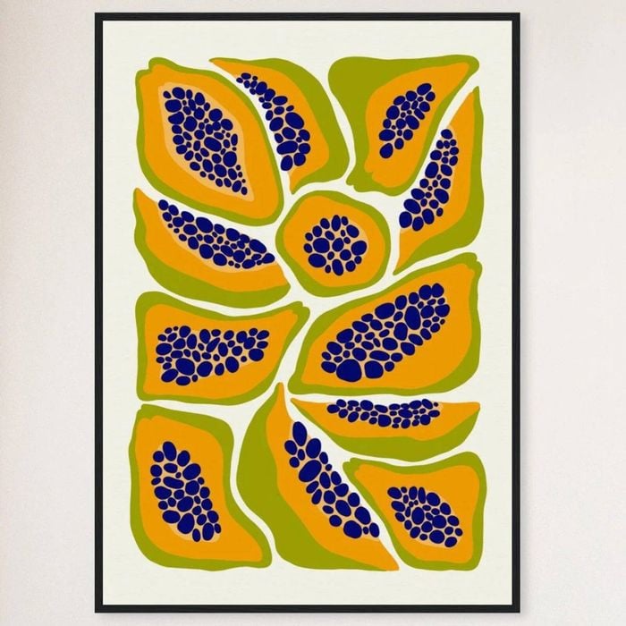 Galrie Vibrant Papaya Print Abstract Kitchen Wall Art Fruit Collection Decor, Black Frame, A2 42 x 60cm (16 x 24inch)