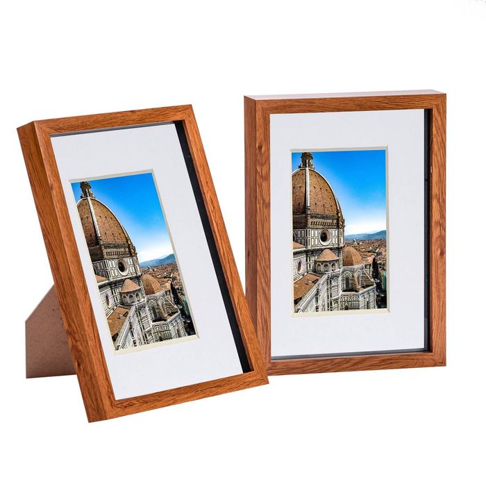 Nicola Spring 3D Shadow Box Frames with A5 Mount - A4 (8" x 12") - Dark Wood - Pack of 2