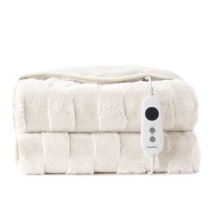 Dreamaker Basketweave Faux Fur Washable Electric Heated Throw Blanket Cream - 180x200cm | Overheat Protection & Auto-off