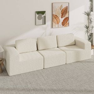 Advwin 265cm 3 Seater Sofa Chenille Compressed Sofa Modular Modular Foam Couch No Assembly Beige