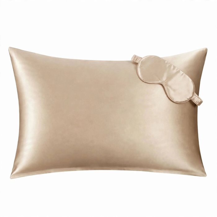 Anypillow Pillowcase 50x90cm Gold Set with Eye Mask Natural Mulberry Silk