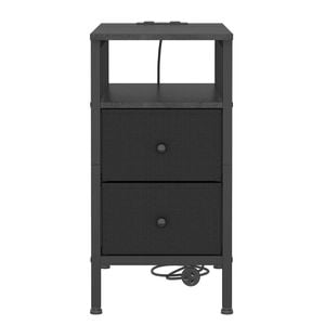 Ufurniture Side Table w/ Charging Station Narrow LED Bedside End Table w/ Storage Drawer & Shelf Black