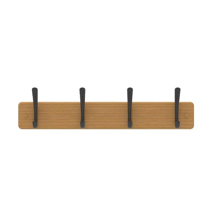 Mode Perma Products 4 Black Hooks Bamboo Board Hat & Coat Rack