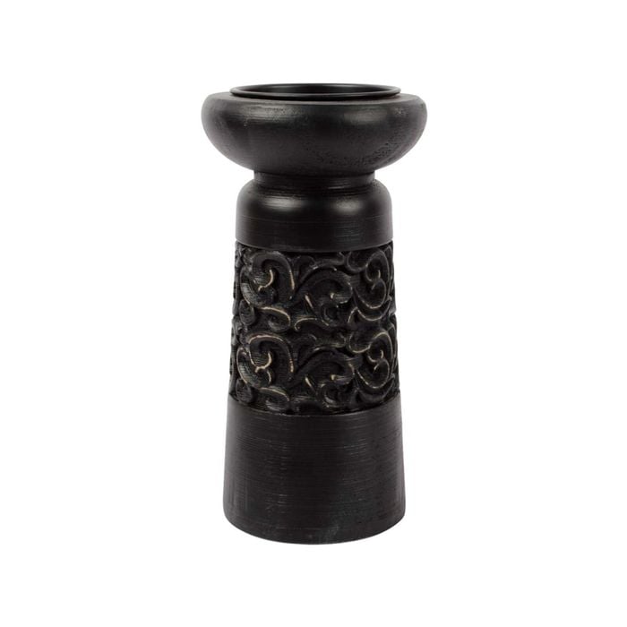 Willow & Silk Vintage Wooden Carved Pillar Candleholder