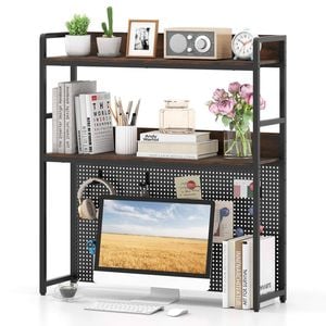 Costway Desktop Bookshelf W/pegboard & Adjustable Feet Space-saving Brown