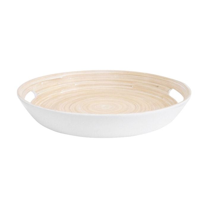Lvd Round White Bamboo Serving Tray Home Kitchen Decor 35x35x5cm