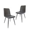 Bribrion X2 Dining Chairs With Black Metal Legs Upholstered Faux Leather Seats Channel Back Modern Kitchen Saddle Pu Grey
