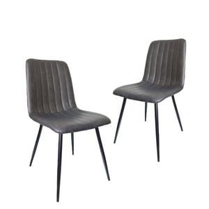 Bribrion X2 Dining Chairs With Black Metal Legs Upholstered Faux Leather Seats Channel Back Modern Kitchen Saddle Pu Grey