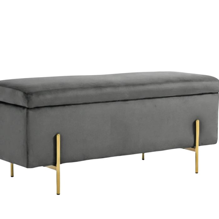 Molto Velvet Ottoman Bench with Storage - Light Grey