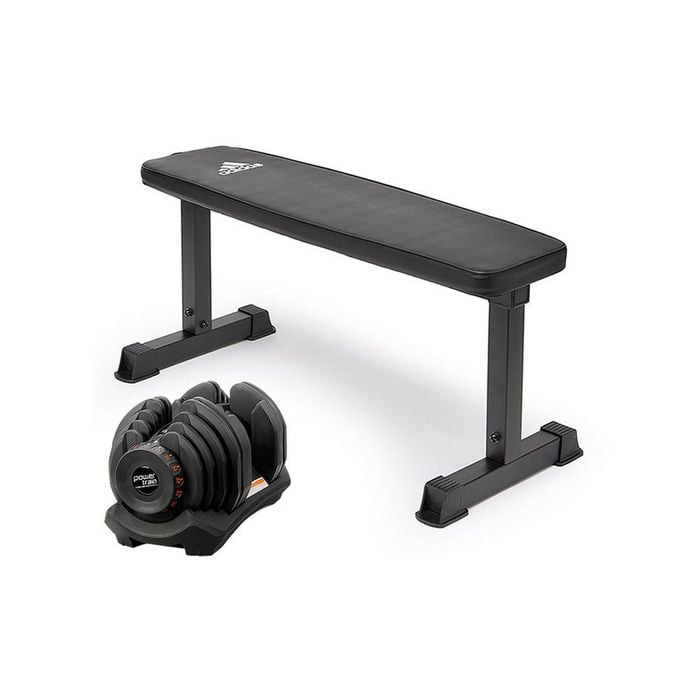40kg Powertrain Adjustable Dumbbell  Home Gym w/ Adidas Bench 10437