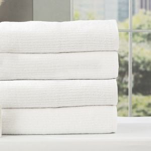 4pc Renee Taylor Cobblestone 650gsm Cotton Ribbed Towel Bath Towel White
