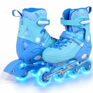 Costway 4-size Kid Roller Skates Inline Skating Shoes Lightup 5-7 Blue