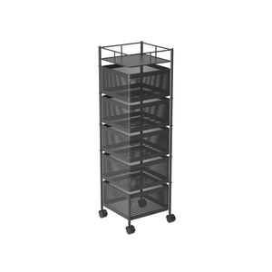 Soga 5 Tier Steel Square Rotating Kitchen Cart With Wheels Black
