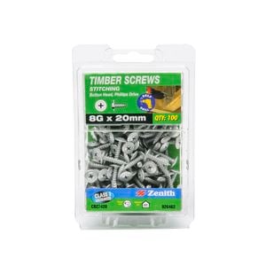 Zenith 8G x 20mm Galvanised Button Head Stitching Timber Screws - 100 Pack