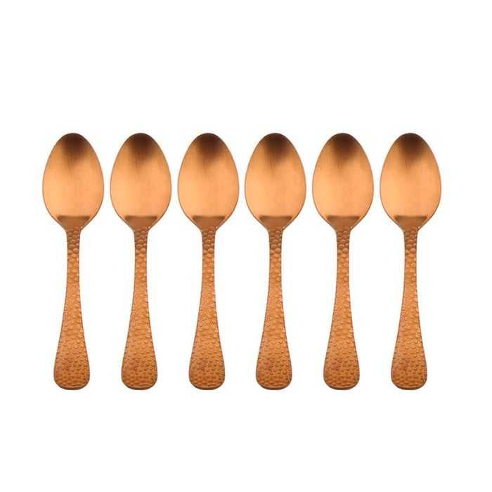 6pc Coffee Culture Satin Copper Stainless Steel Tea Spoon Set Reusable 13.5cm