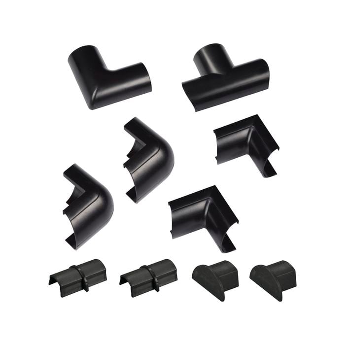 D-Line 9 Piece 30 x 15mm Black Bends Connectors Endcap Cable Cover Accessories