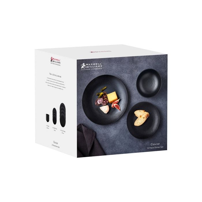 12pc Maxwell & Williams Caviar Porcelain Dinner Set - Black