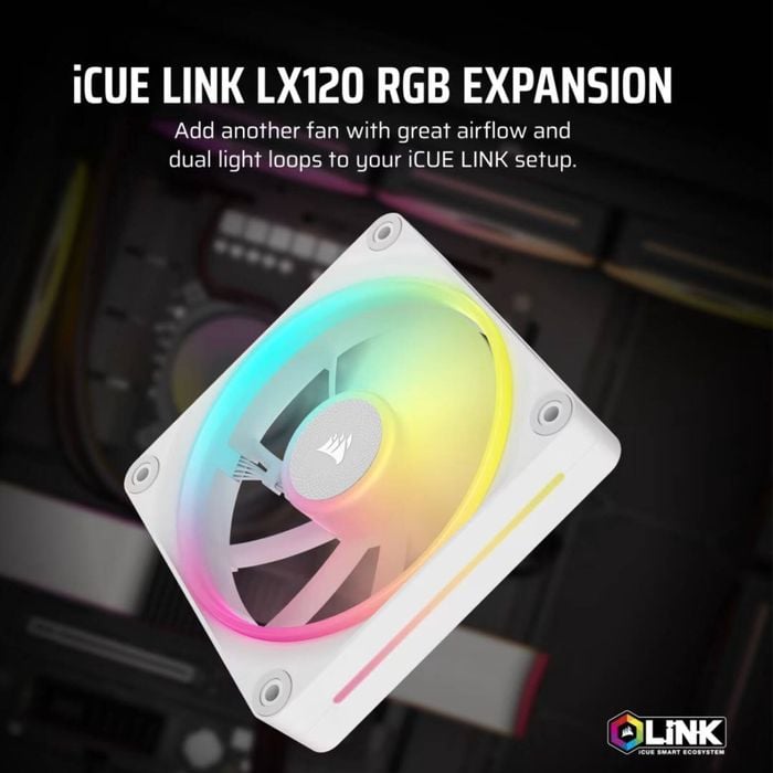 Corsair Lx120 White, Single/ Icue Link Lx120 Rgb 120mm Pwm Single Fan Expansion - White