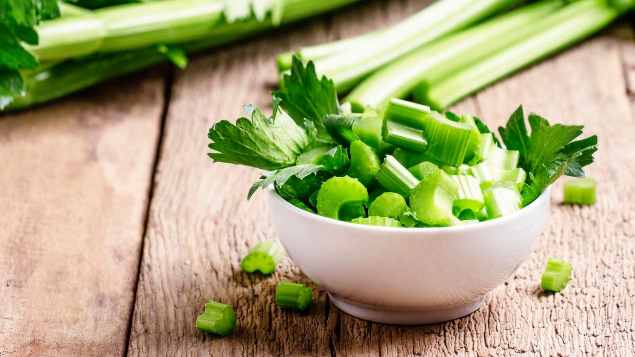 Close-up of celery on a chopping board