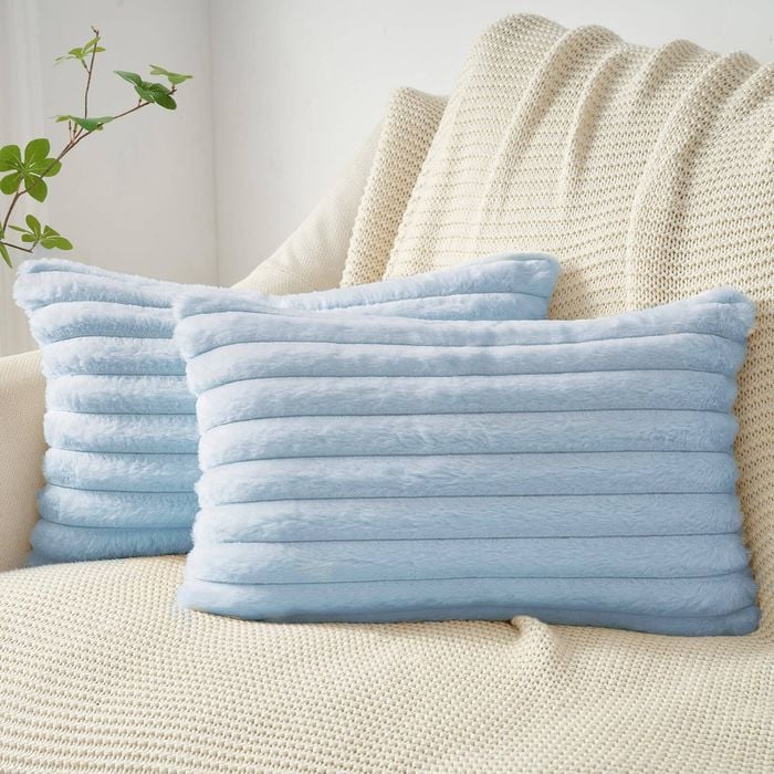 Gioia Casa Faux Fur Cushion Covers - Sky, 50cm x 30cm (Pack of 2)