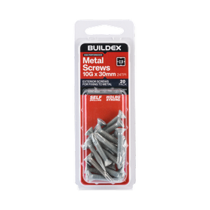 Buildex 10G x 30mm Class 3 Sheet Metal Screws - 20 Pack
