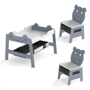 Costway Kid Table Chairs Set Wooden Activity Chalkboard Whiteboard Grey