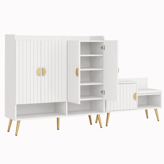 Artiss Shoe Cabinet Bench Set Adjustable Shelf Hallway Living Room White