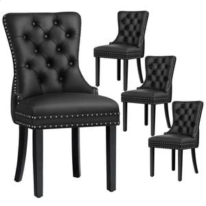 ALFORDSON Set of 4 Dining Chairs Kitchen Lounge Retro Button Tufted PU Leather Black