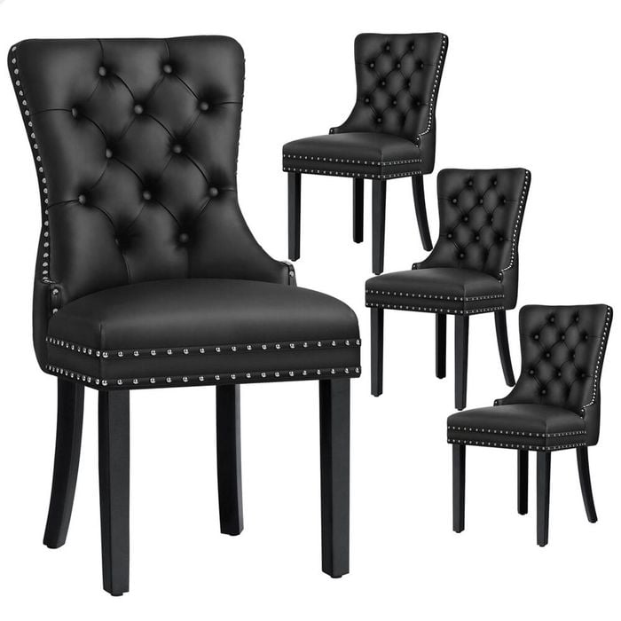 ALFORDSON Set of 4 Dining Chairs Kitchen Lounge Retro Button Tufted PU Leather Black