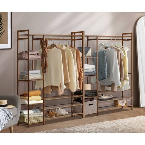 Oikiture Clothes Rack Open Wardrobe Coat Hanging Rail Bamboo 8 Shelves Bunnings Australia