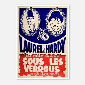 Galrie Laurel and Hardy Vintage Movie Poster Art Print-'Sous Les Verrous' Cinema Decor, Poster Only, A0 84 x 119cm (33 X 47inch)