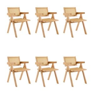 Korina Carver 6pc Set Dining Arm Chair Solid Timber Wood Rattan Wicker Natural