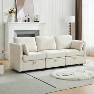 Homfurn 3 Seater Modular Sectional Sofa with Storage, Beige