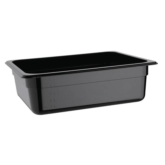 Vogue Gastronorm Container Polycarbonate Gn 1/2 Black 100mm 6ltr Commercial Kitchen Food Storage Pan