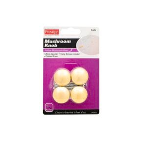 Prestige 25mm Polished Brass Hollow Mushroom Cupboard Knob Card of 4 - Polished Brass