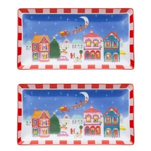 2PK Porto Porcelain Night Before Rectangle Platter 29cm Multi-Coloured