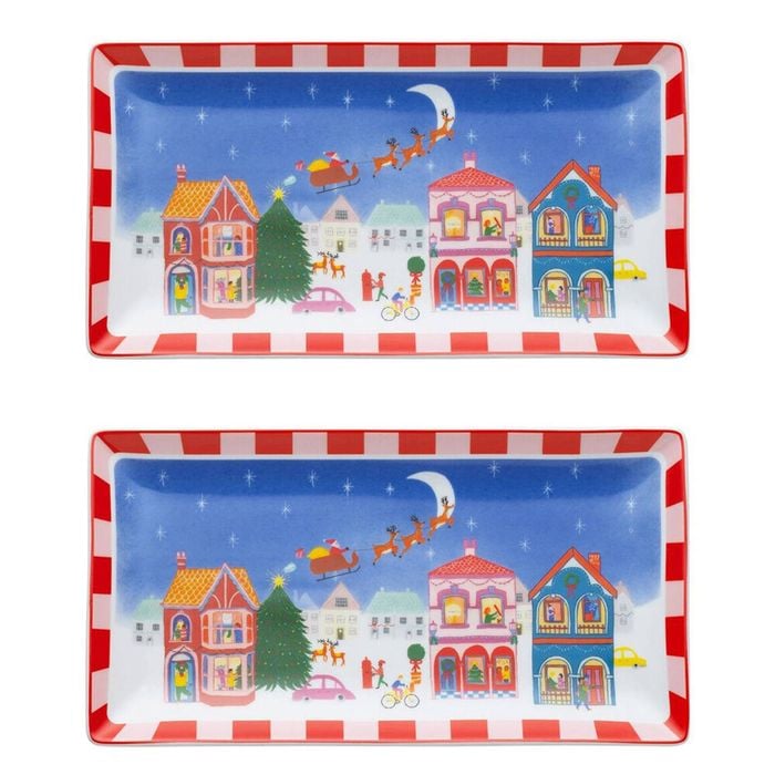2PK Porto Porcelain Night Before Rectangle Platter 29cm Multi-Coloured