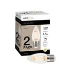 Luce Bella Candle Filament E27 LED 450lm Warm White 4.5W Globe - 2 Pack
