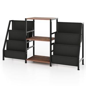 Costway Record Player Stand W/6 Storage Pockets Side Table Brown