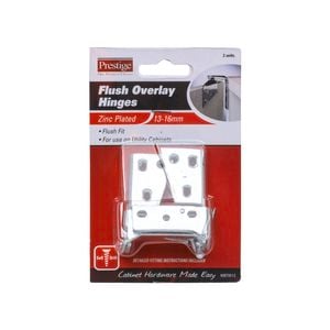 Prestige 13 - 16mm Zinc Plated Flush Pattern Overlay Hinges - 2 Pack